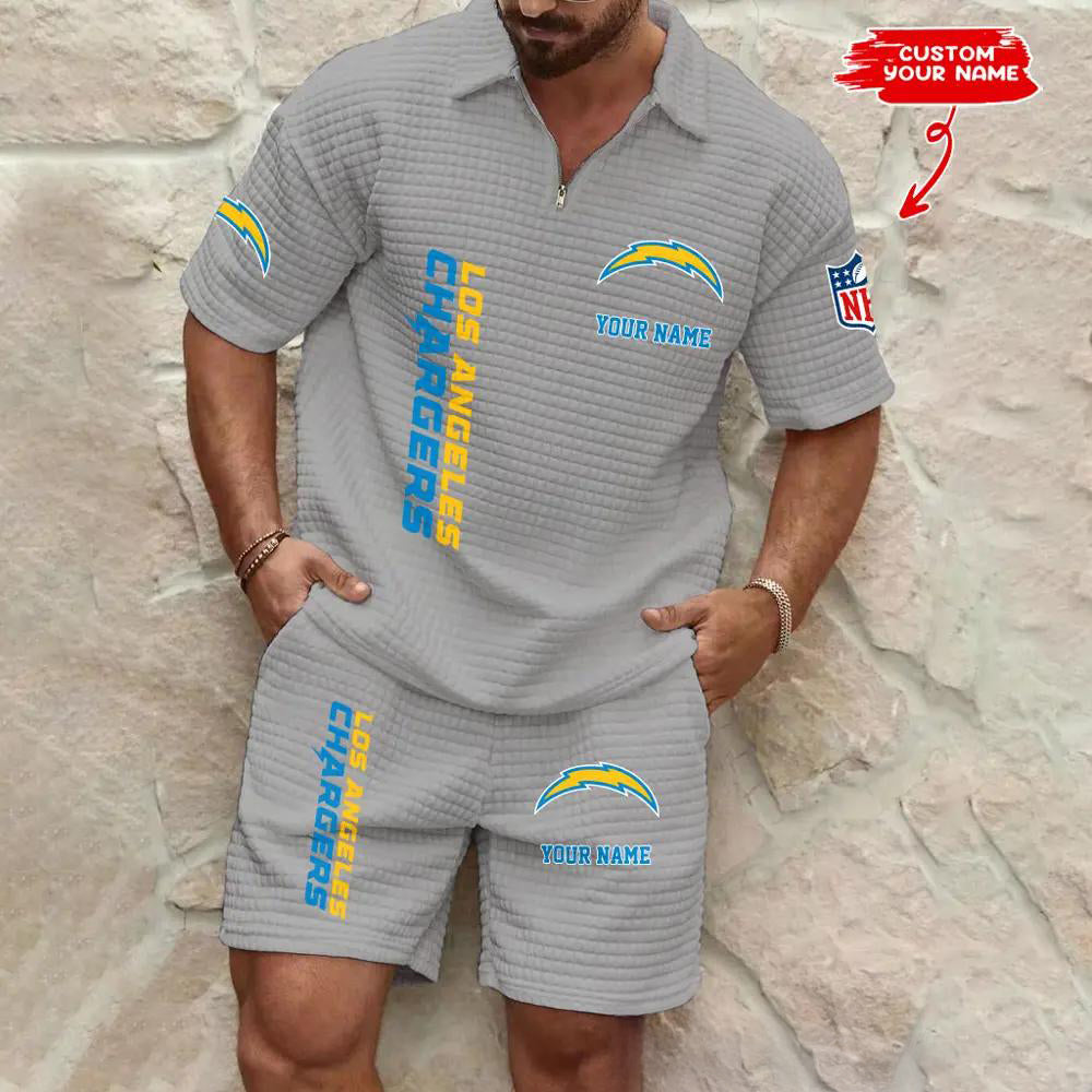 Los Angeles Chargers Men’s Waffle Pattern Half Zipper Shirt And Shorts AZBT2DWSS000107