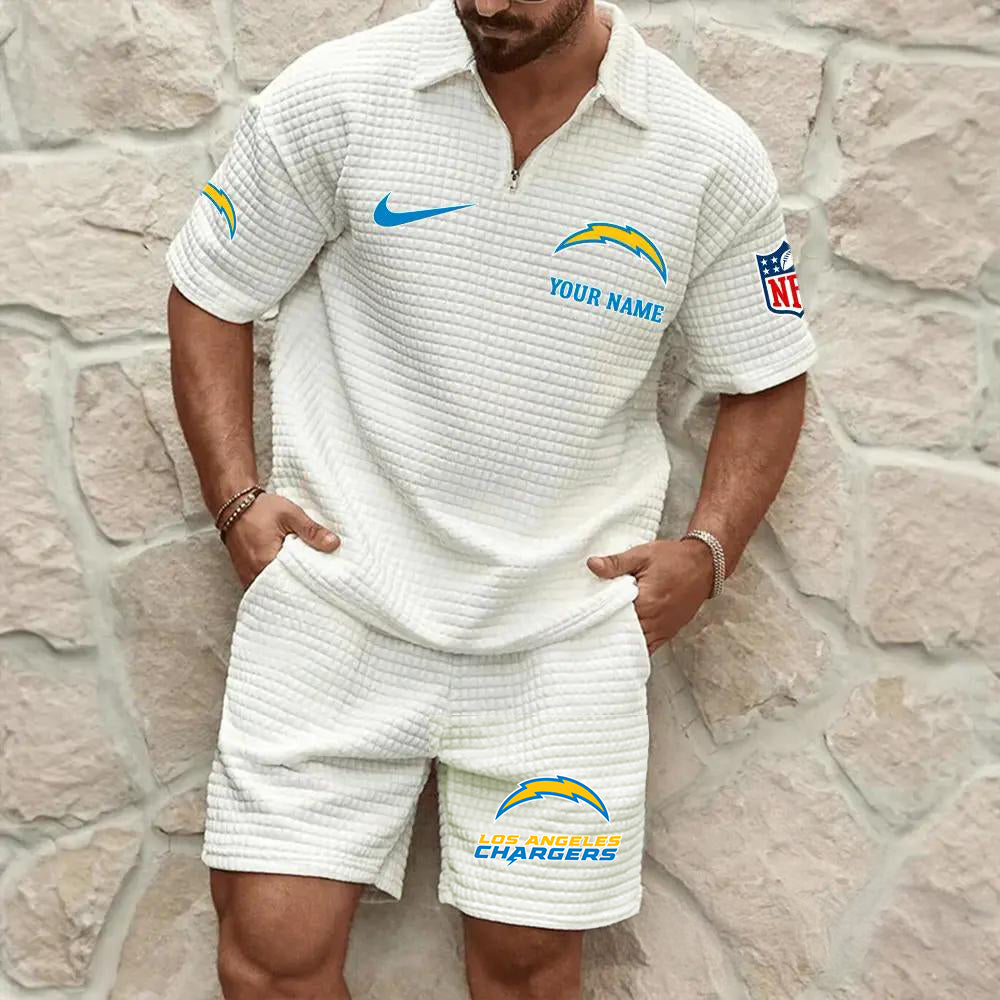 Los Angeles Chargers Men’s Waffle Pattern Half Zipper Shirt And Shorts AZBT2DWSS000108