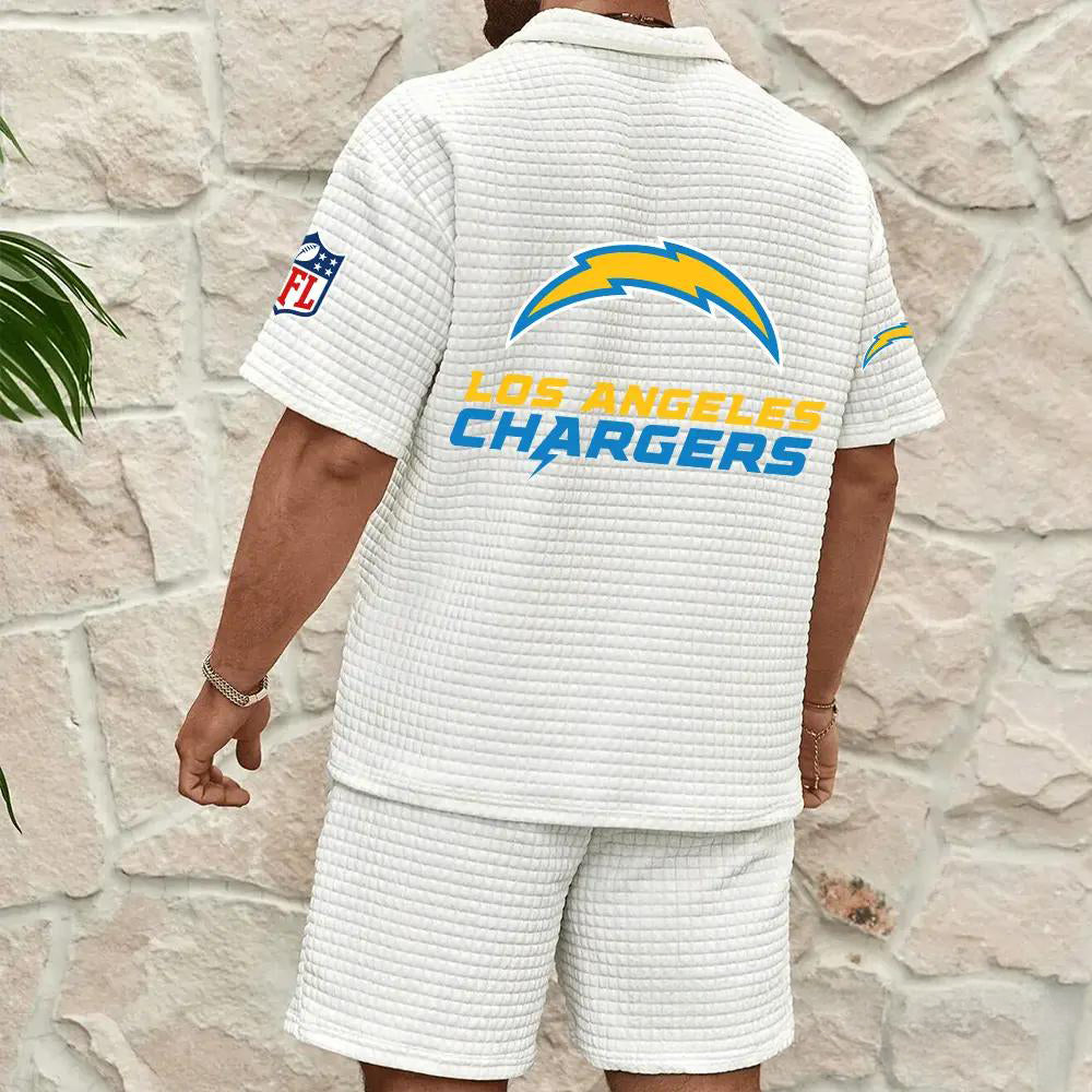 Los Angeles Chargers Men’s Waffle Pattern Half Zipper Shirt And Shorts AZBT2DWSS000108