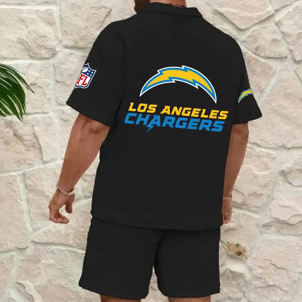 Los Angeles Chargers Men’s Waffle Pattern Half Zipper Shirt And Shorts AZBT2DWSS000108