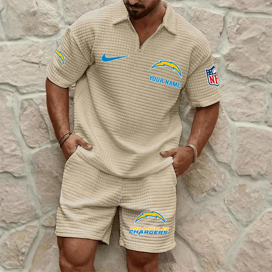 Los Angeles Chargers Men’s Waffle Pattern Half Zipper Shirt And Shorts AZBT2DWSS000108