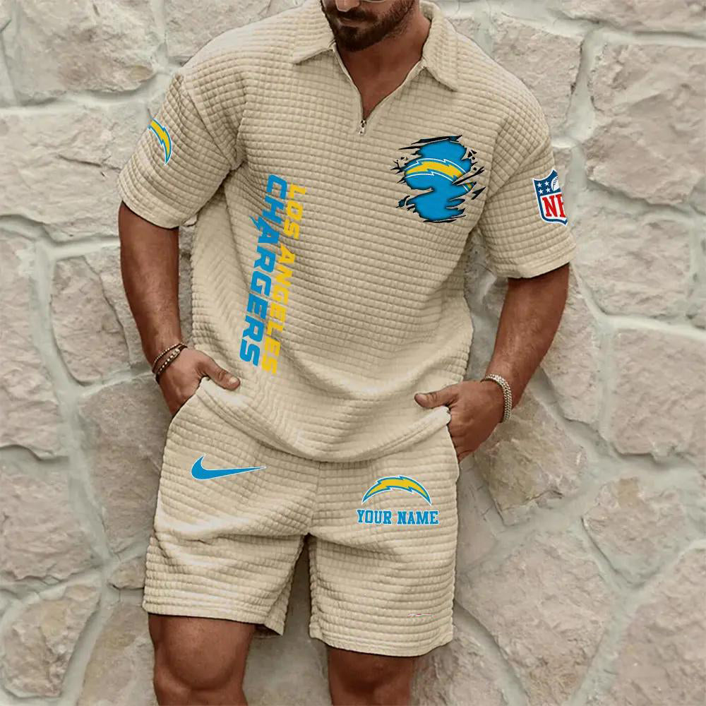 Los Angeles Chargers Men’s Waffle Pattern Half Zipper Shirt And Shorts AZBT2DWSS000109