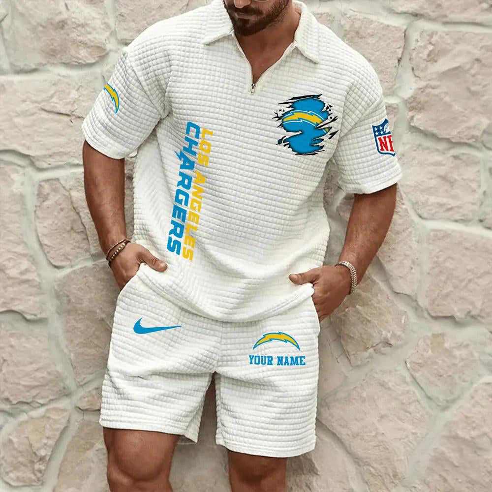 Los Angeles Chargers Men’s Waffle Pattern Half Zipper Shirt And Shorts AZBT2DWSS000109