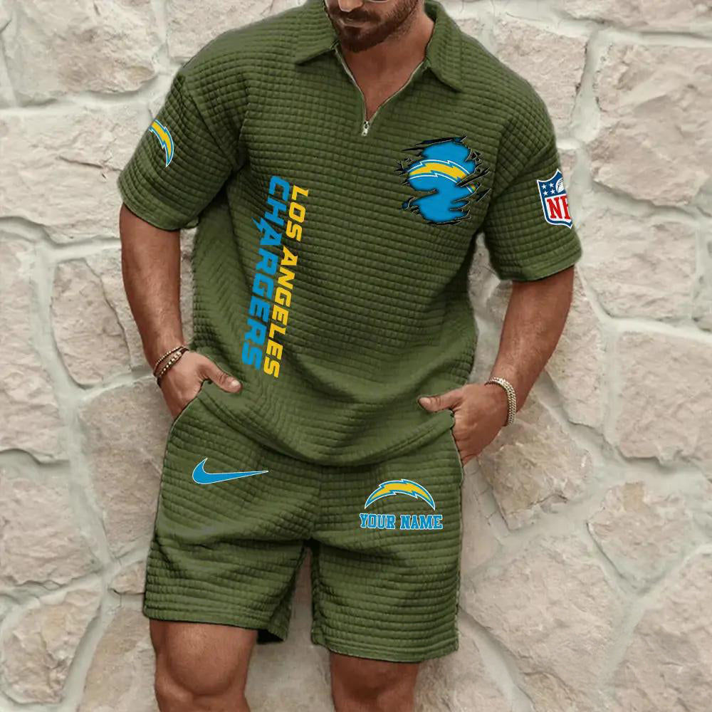 Los Angeles Chargers Men’s Waffle Pattern Half Zipper Shirt And Shorts AZBT2DWSS000109
