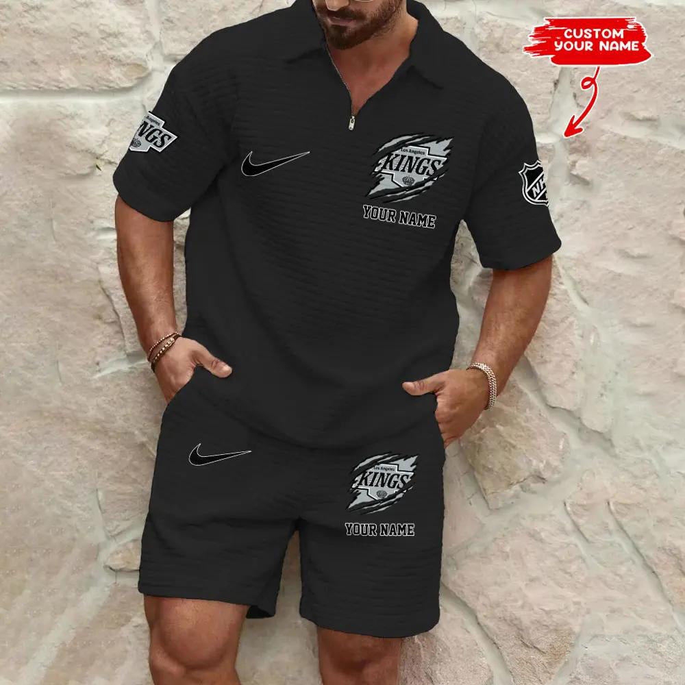 Los Angeles Kings Men’s Waffle Pattern Half Zipper Shirt And Shorts AZBT2DWSS000111
