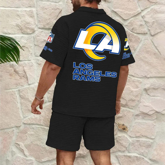Los Angeles Rams Men’s Waffle Pattern Half Zipper Shirt And Shorts AZBT2DWSS000113
