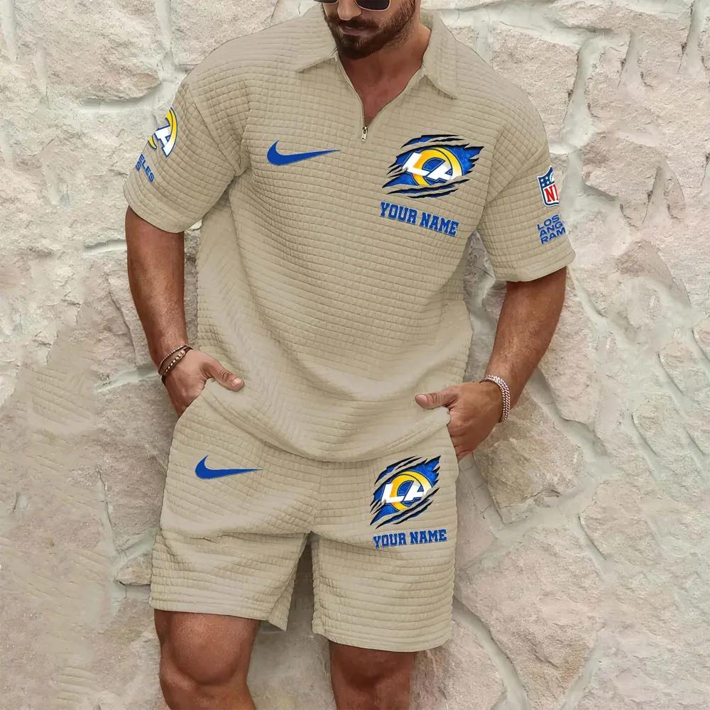 Los Angeles Rams Men’s Waffle Pattern Half Zipper Shirt And Shorts AZBT2DWSS000113