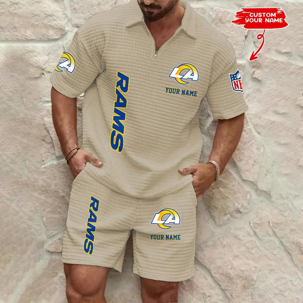 Los Angeles Rams Men’s Waffle Pattern Half Zipper Shirt And Shorts AZBT2DWSS000114