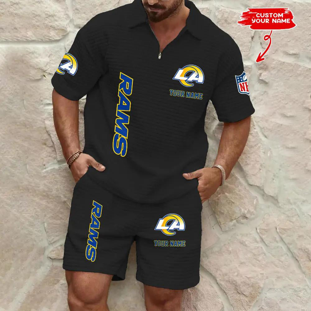 Los Angeles Rams Men’s Waffle Pattern Half Zipper Shirt And Shorts AZBT2DWSS000114