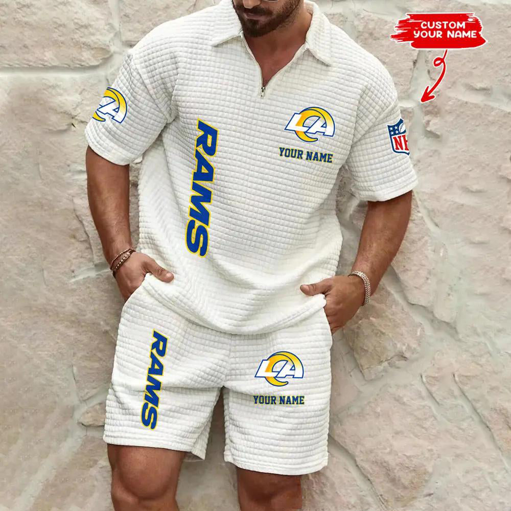 Los Angeles Rams Men’s Waffle Pattern Half Zipper Shirt And Shorts AZBT2DWSS000114