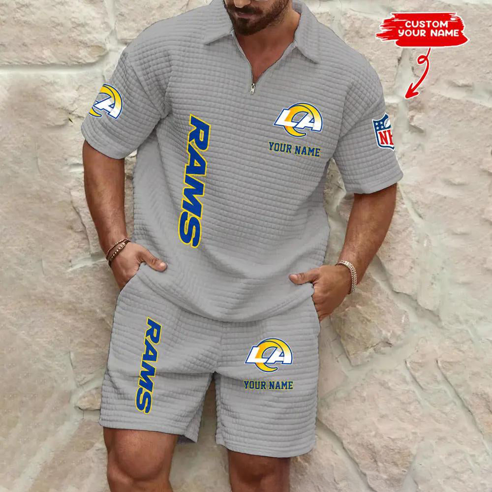 Los Angeles Rams Men’s Waffle Pattern Half Zipper Shirt And Shorts AZBT2DWSS000114