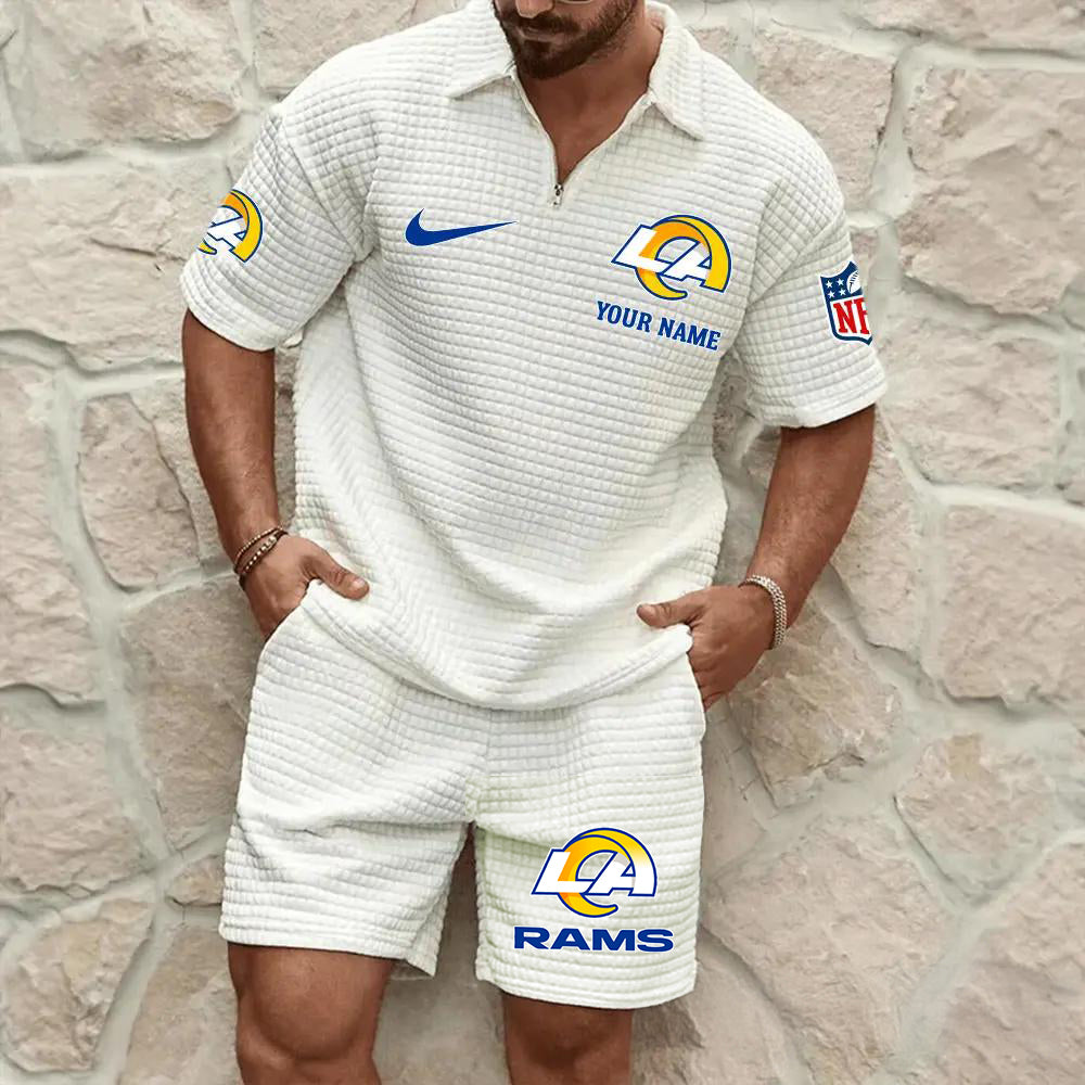Los Angeles Rams Men’s Waffle Pattern Half Zipper Shirt And Shorts AZBT2DWSS000115