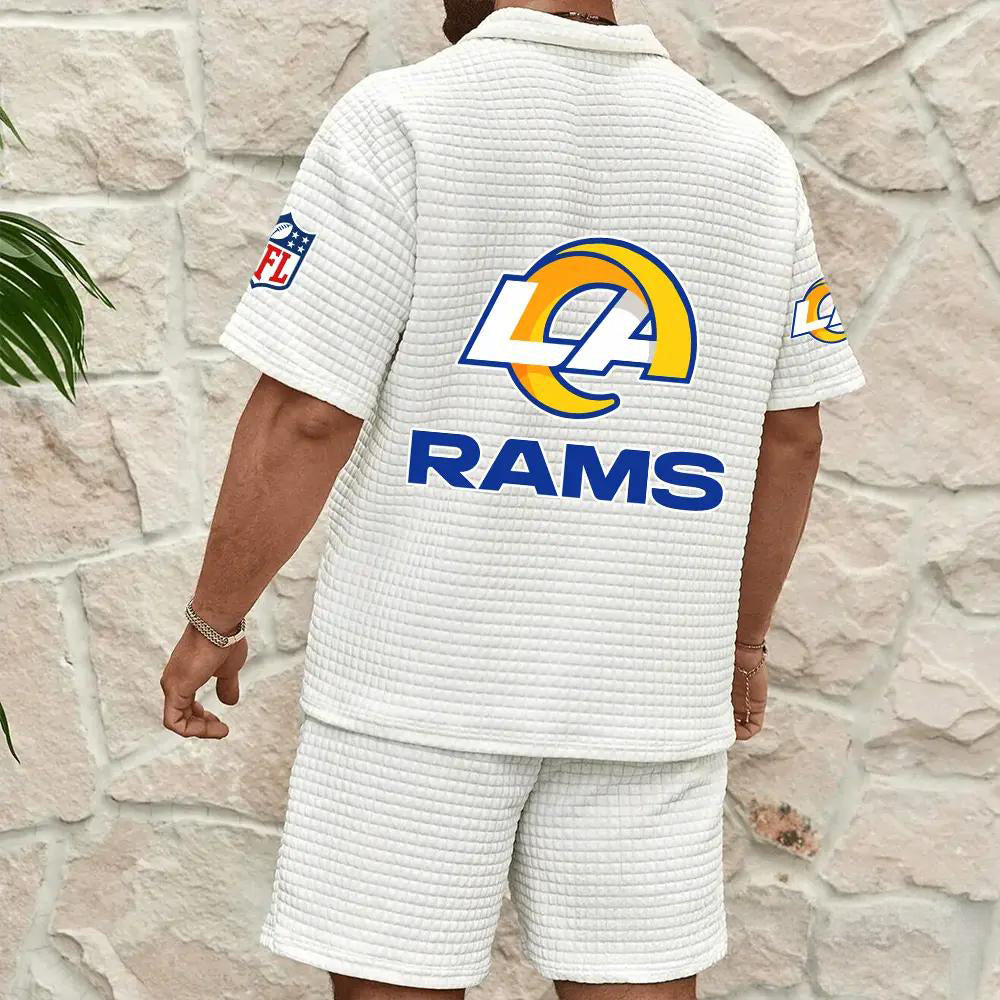 Los Angeles Rams Men’s Waffle Pattern Half Zipper Shirt And Shorts AZBT2DWSS000115