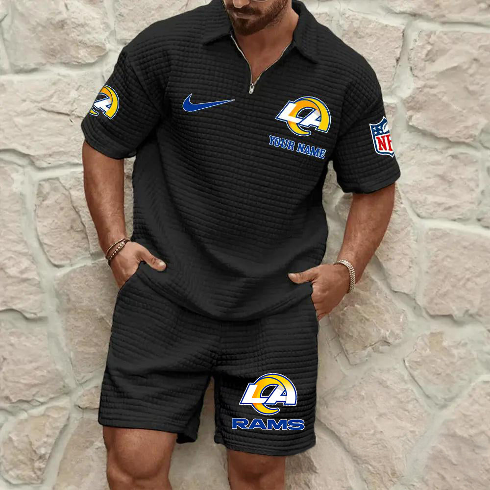 Los Angeles Rams Men’s Waffle Pattern Half Zipper Shirt And Shorts AZBT2DWSS000115