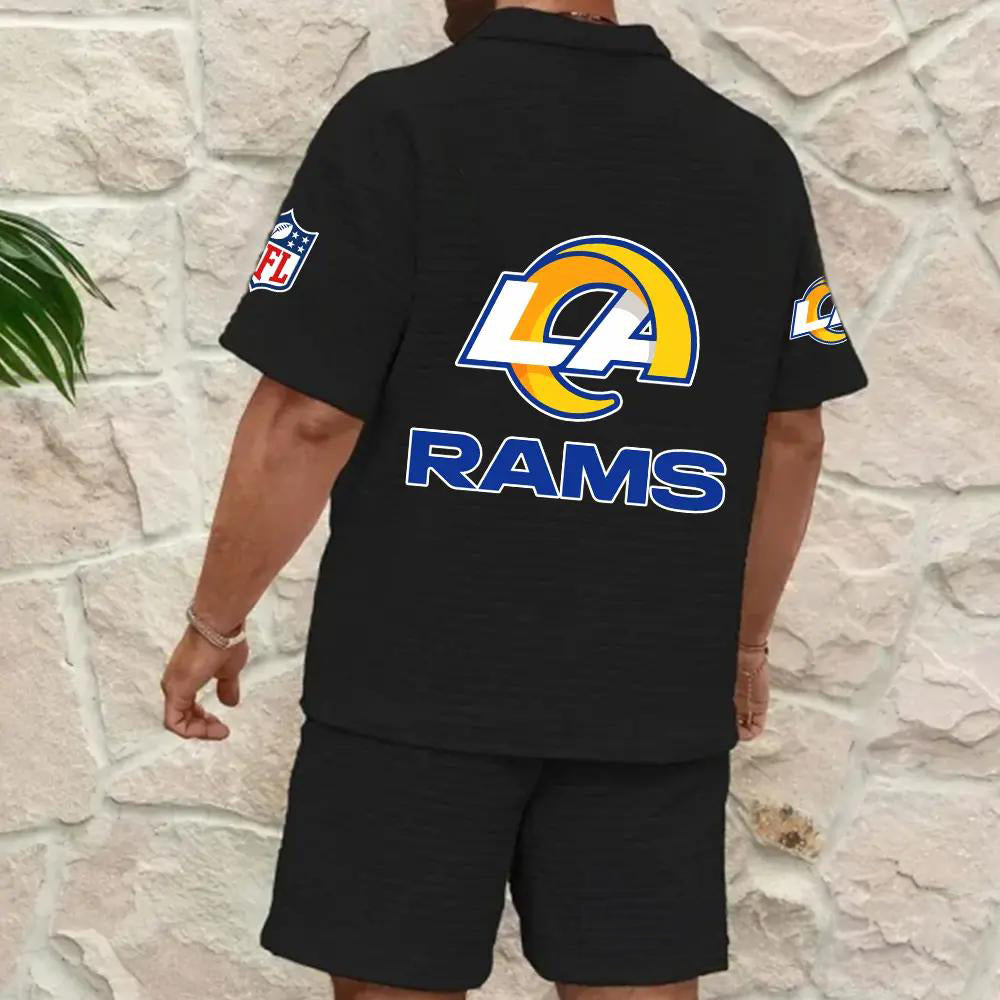Los Angeles Rams Men’s Waffle Pattern Half Zipper Shirt And Shorts AZBT2DWSS000115