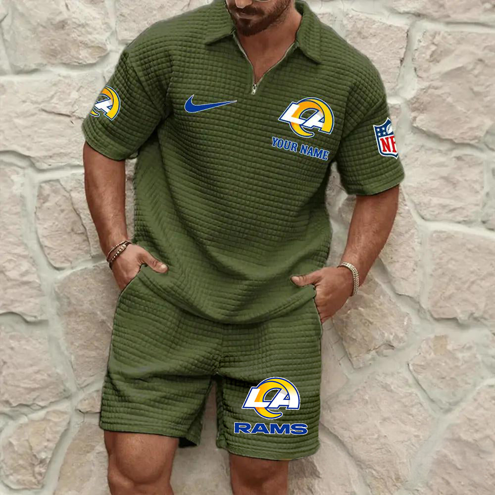 Los Angeles Rams Men’s Waffle Pattern Half Zipper Shirt And Shorts AZBT2DWSS000115