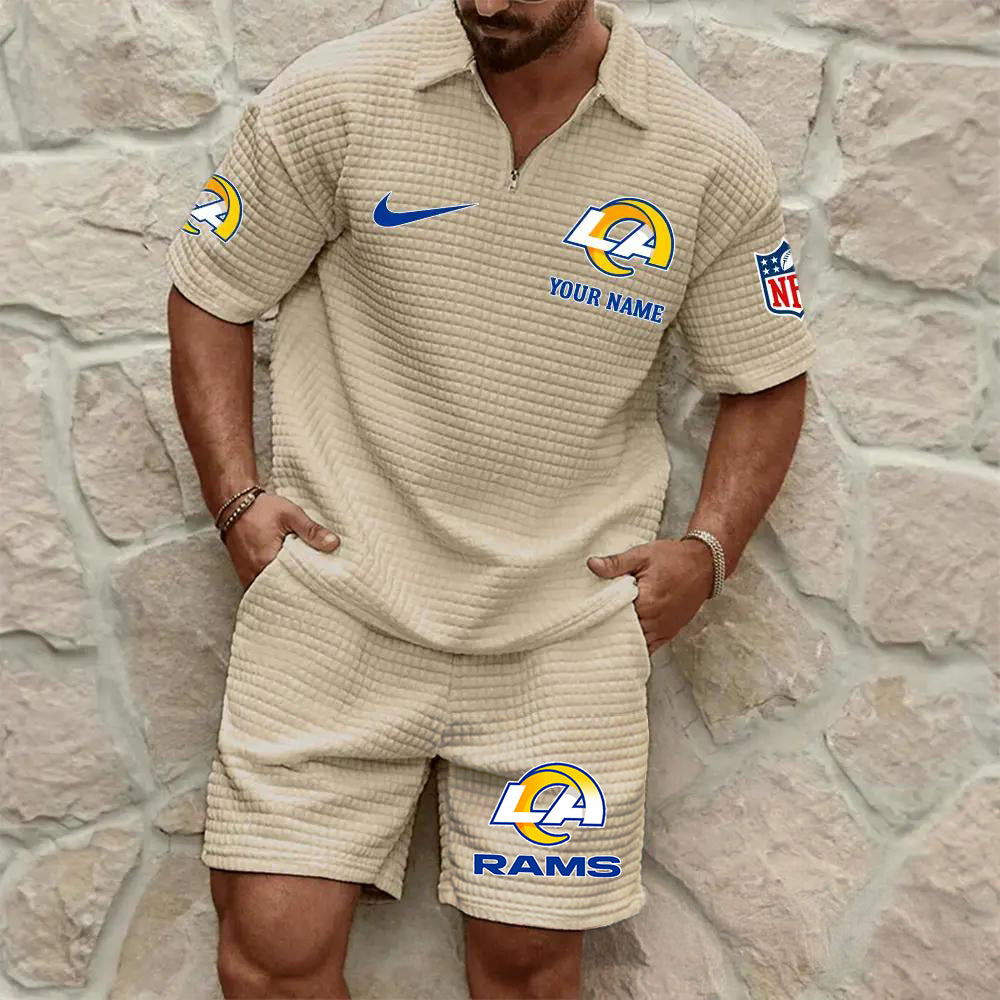 Los Angeles Rams Men’s Waffle Pattern Half Zipper Shirt And Shorts AZBT2DWSS000115