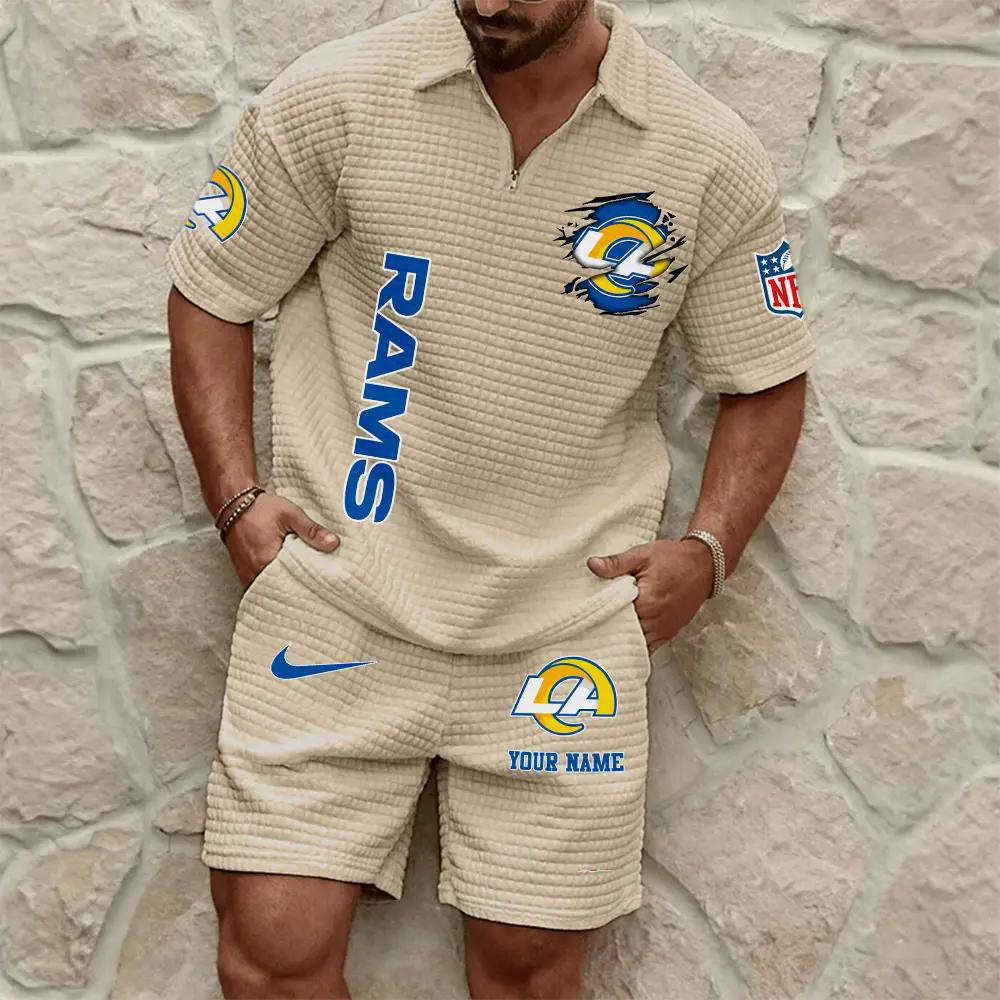 Los Angeles Rams Men’s Waffle Pattern Half Zipper Shirt And Shorts AZBT2DWSS000116