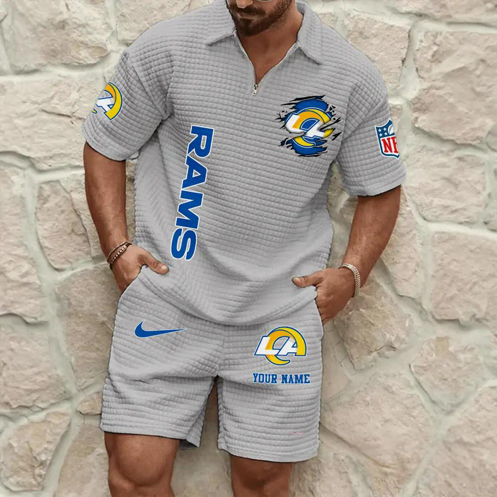 Los Angeles Rams Men’s Waffle Pattern Half Zipper Shirt And Shorts AZBT2DWSS000116