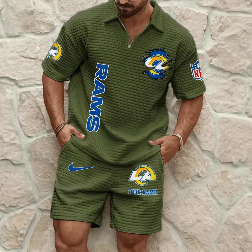 Los Angeles Rams Men’s Waffle Pattern Half Zipper Shirt And Shorts AZBT2DWSS000116