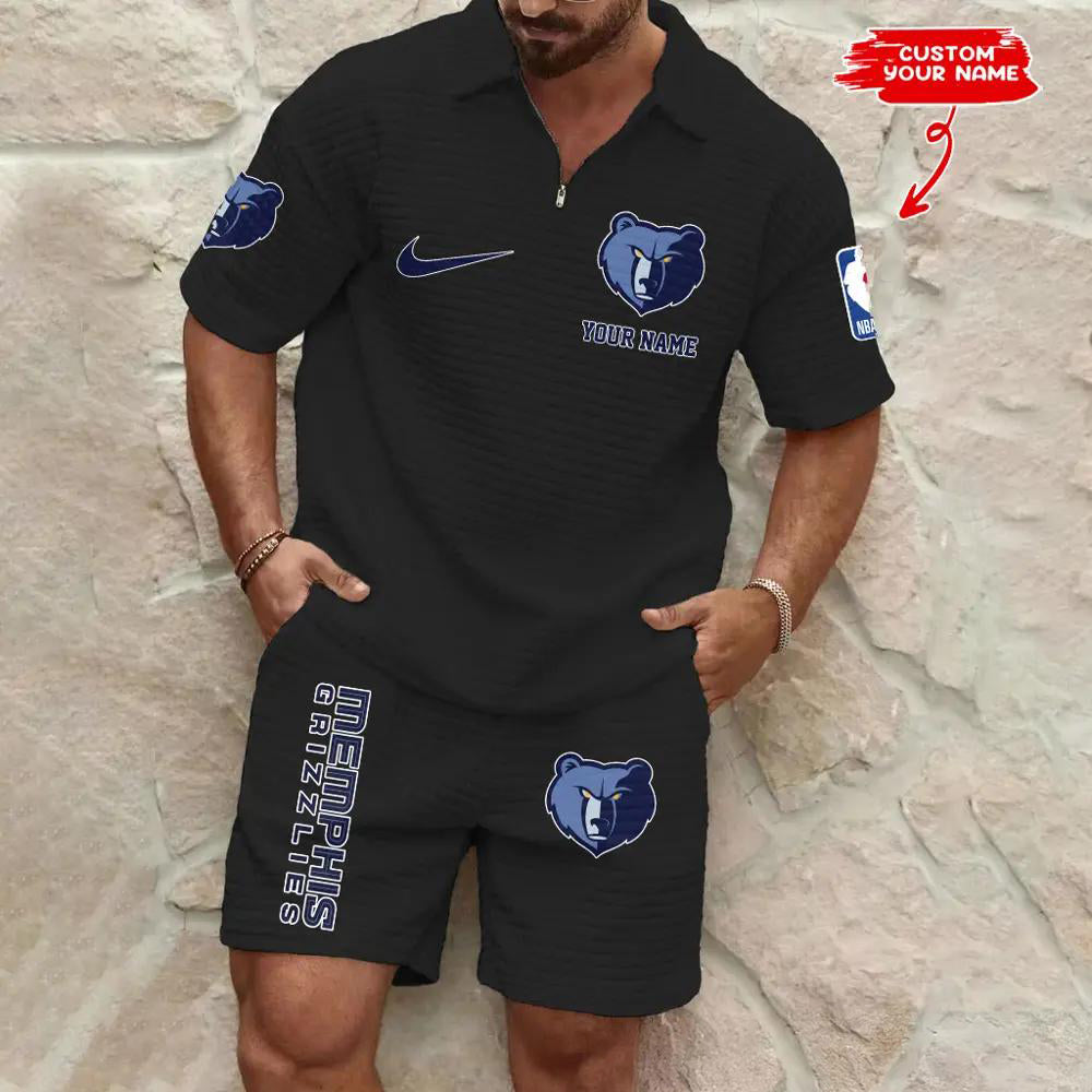 Memphis Grizzlies Men’s Waffle Pattern Half Zipper Shirt And Shorts AZBT2DWSS000117