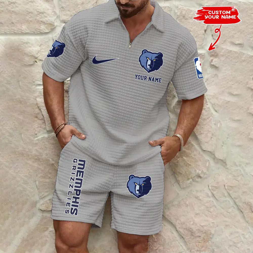 Memphis Grizzlies Men’s Waffle Pattern Half Zipper Shirt And Shorts AZBT2DWSS000117