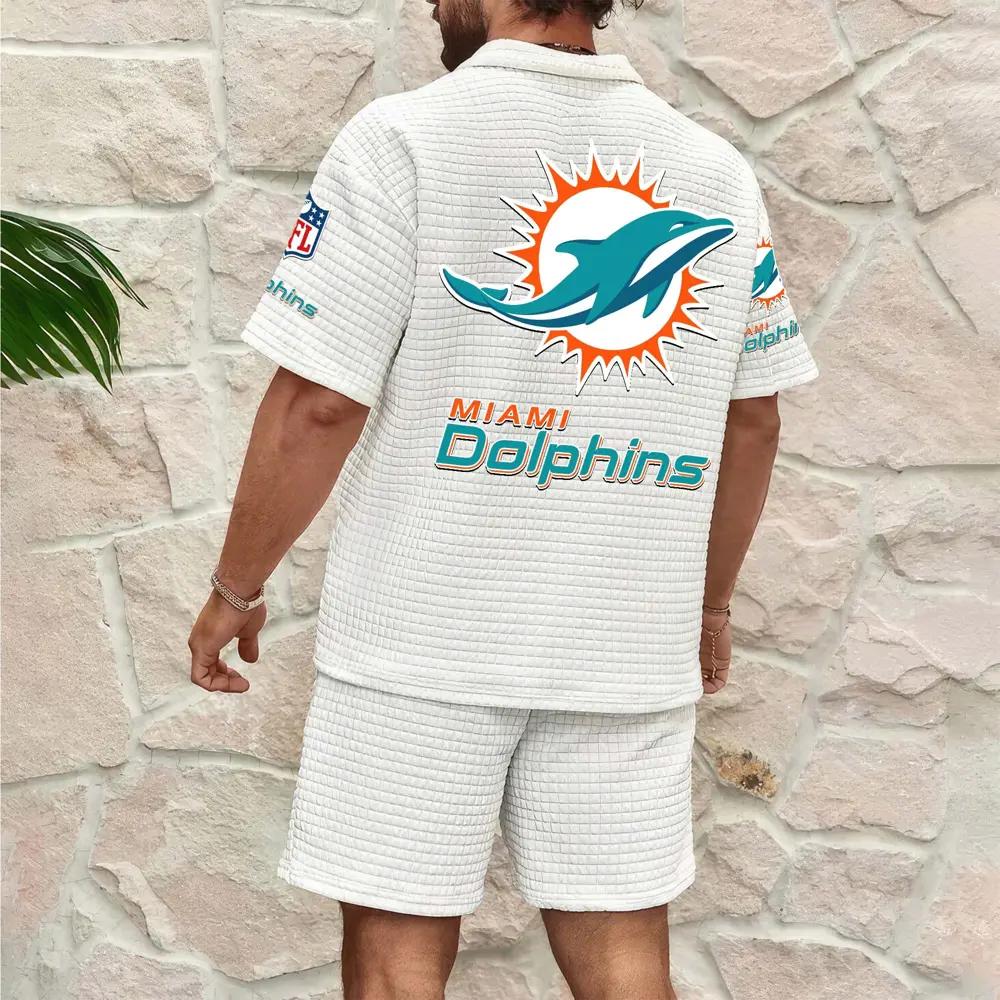 Miami Dolphins Men’s Waffle Pattern Half Zipper Shirt And Shorts AZBT2DWSS000118