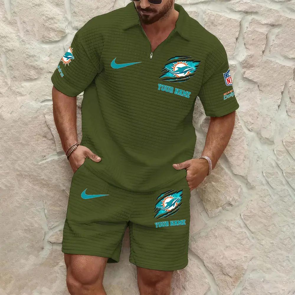 Miami Dolphins Men’s Waffle Pattern Half Zipper Shirt And Shorts AZBT2DWSS000118