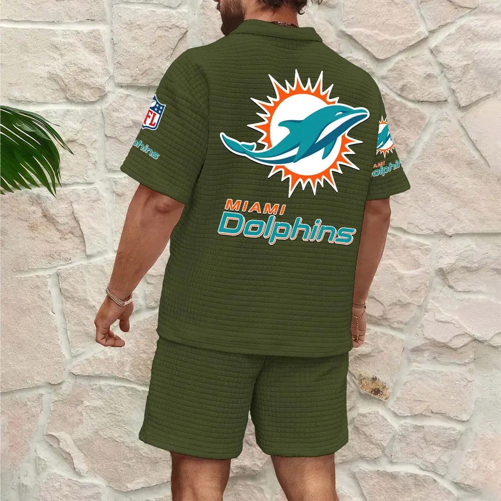 Miami Dolphins Men’s Waffle Pattern Half Zipper Shirt And Shorts AZBT2DWSS000118