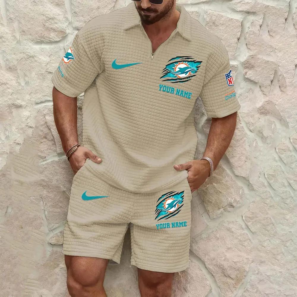 Miami Dolphins Men’s Waffle Pattern Half Zipper Shirt And Shorts AZBT2DWSS000118