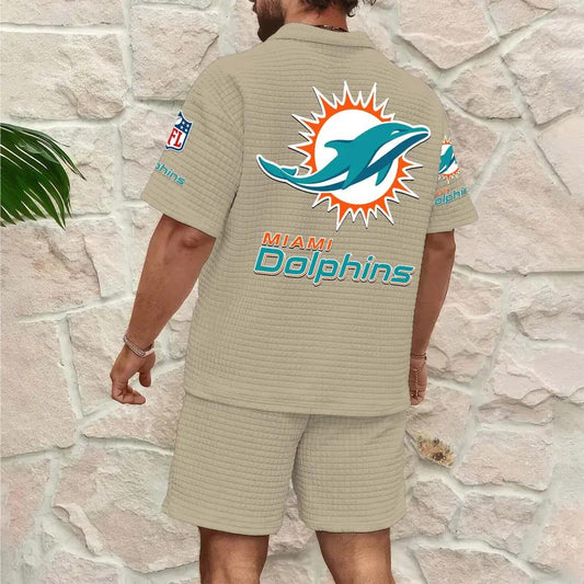 Miami Dolphins Men’s Waffle Pattern Half Zipper Shirt And Shorts AZBT2DWSS000118