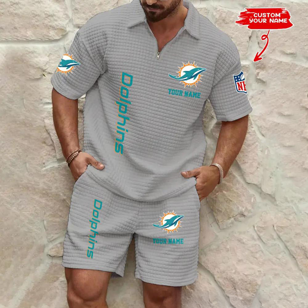 Miami Dolphins Men’s Waffle Pattern Half Zipper Shirt And Shorts AZBT2DWSS000119