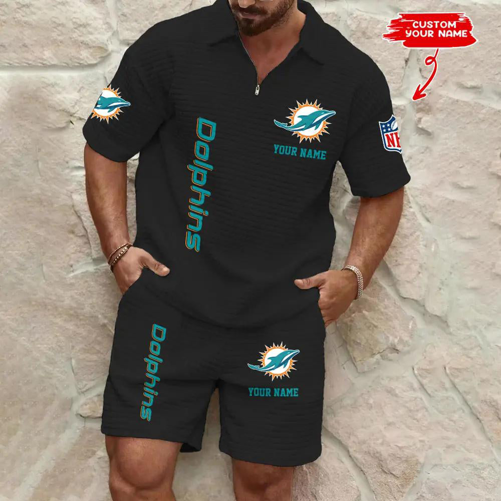 Miami Dolphins Men’s Waffle Pattern Half Zipper Shirt And Shorts AZBT2DWSS000119