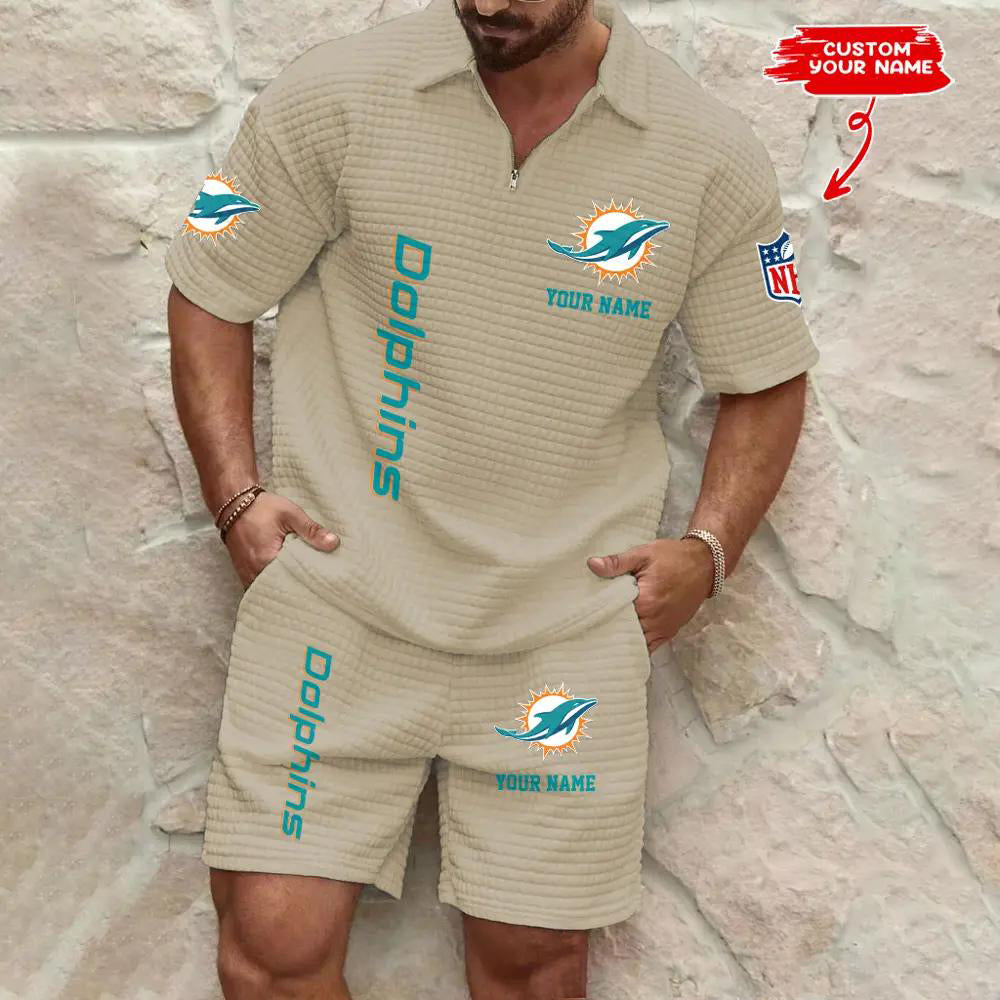 Miami Dolphins Men’s Waffle Pattern Half Zipper Shirt And Shorts AZBT2DWSS000119