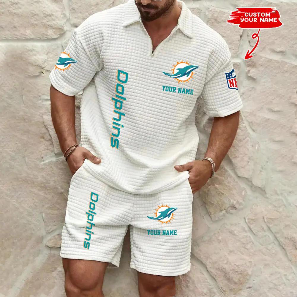 Miami Dolphins Men’s Waffle Pattern Half Zipper Shirt And Shorts AZBT2DWSS000119