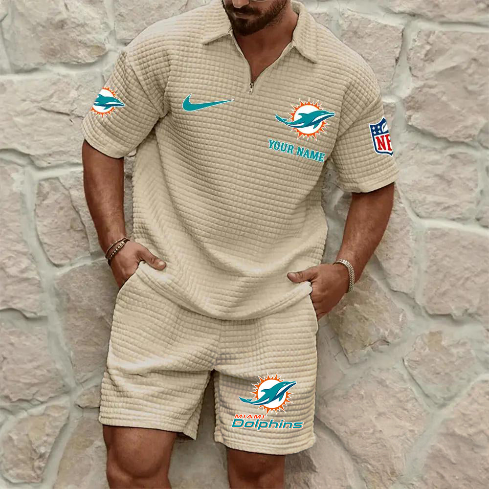 Miami Dolphins Men’s Waffle Pattern Half Zipper Shirt And Shorts AZBT2DWSS000120