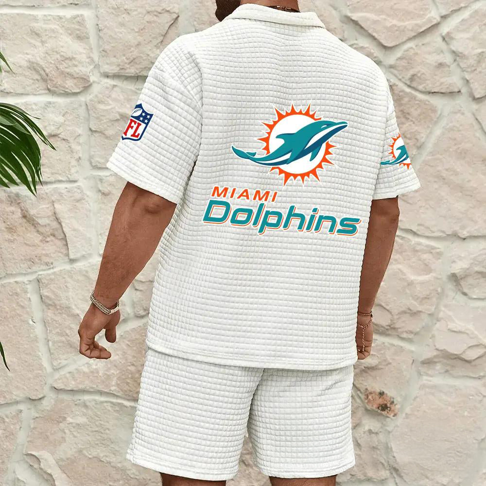 Miami Dolphins Men’s Waffle Pattern Half Zipper Shirt And Shorts AZBT2DWSS000120