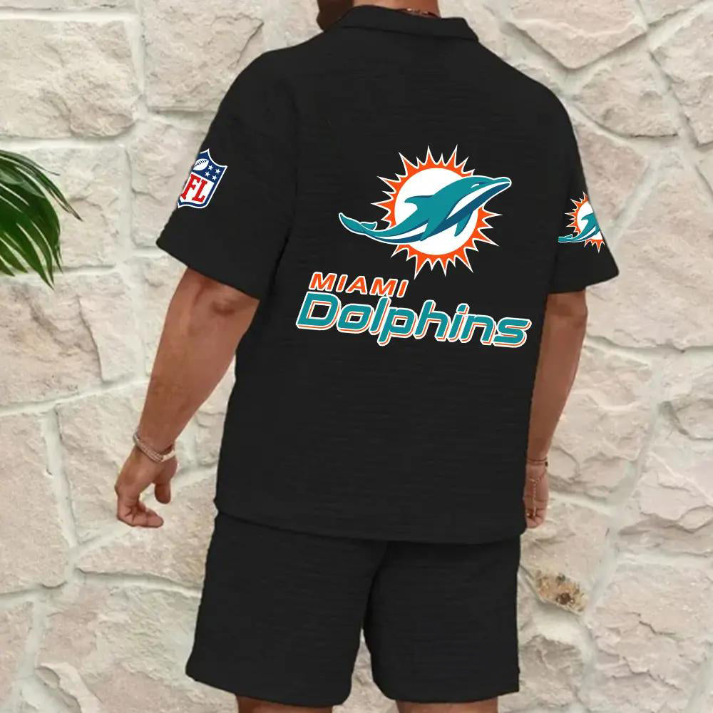 Miami Dolphins Men’s Waffle Pattern Half Zipper Shirt And Shorts AZBT2DWSS000120