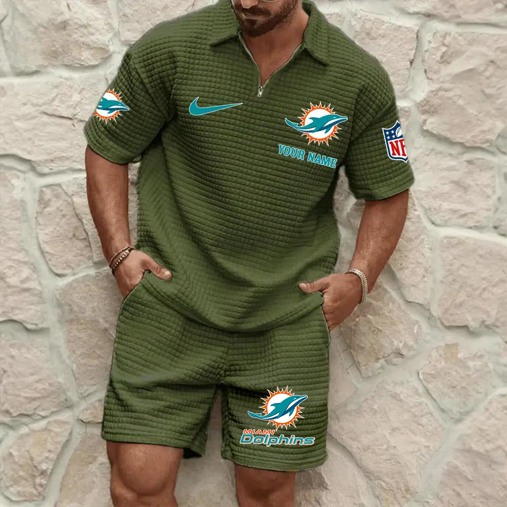 Miami Dolphins Men’s Waffle Pattern Half Zipper Shirt And Shorts AZBT2DWSS000120
