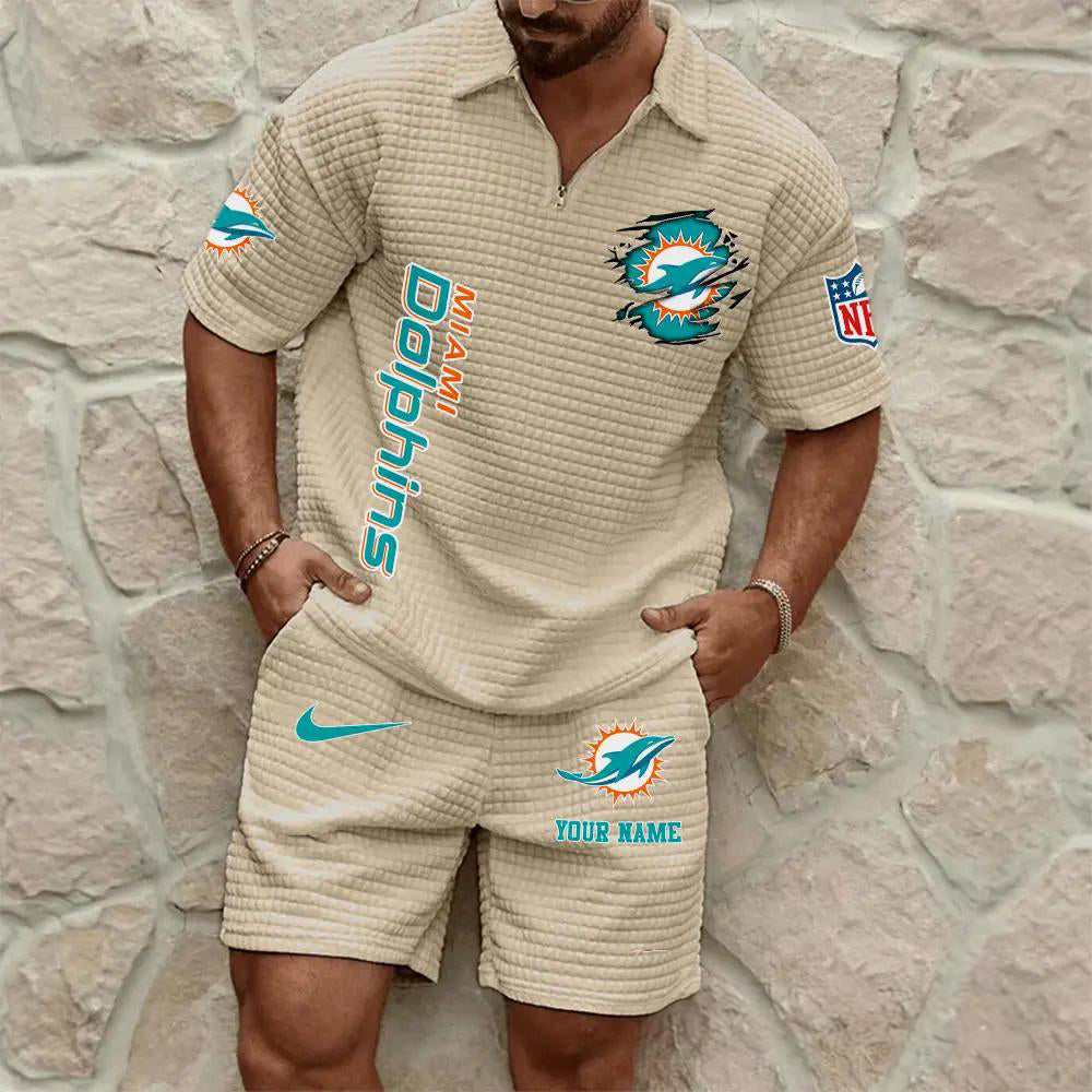 Miami Dolphins Men’s Waffle Pattern Half Zipper Shirt And Shorts AZBT2DWSS000121
