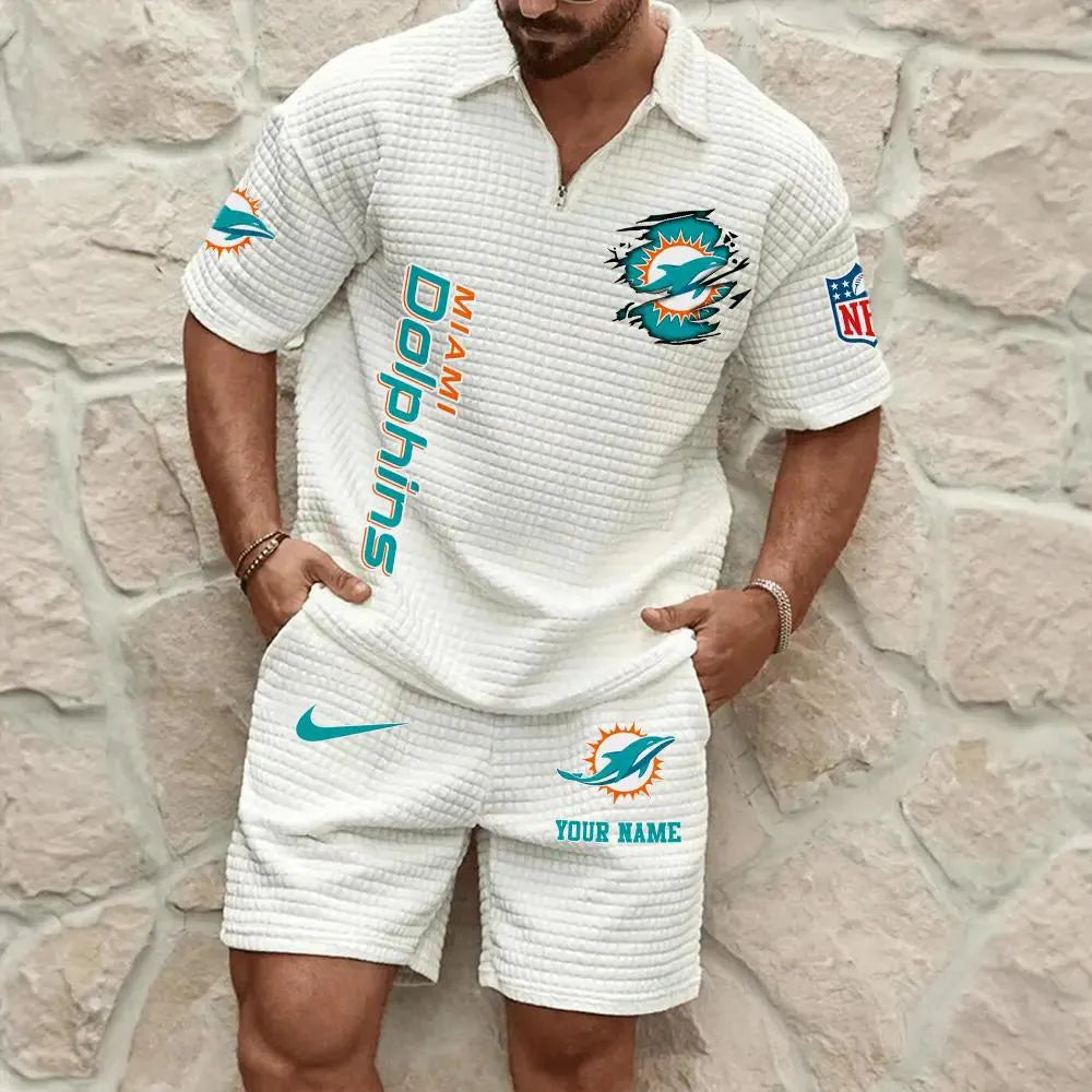 Miami Dolphins Men’s Waffle Pattern Half Zipper Shirt And Shorts AZBT2DWSS000121