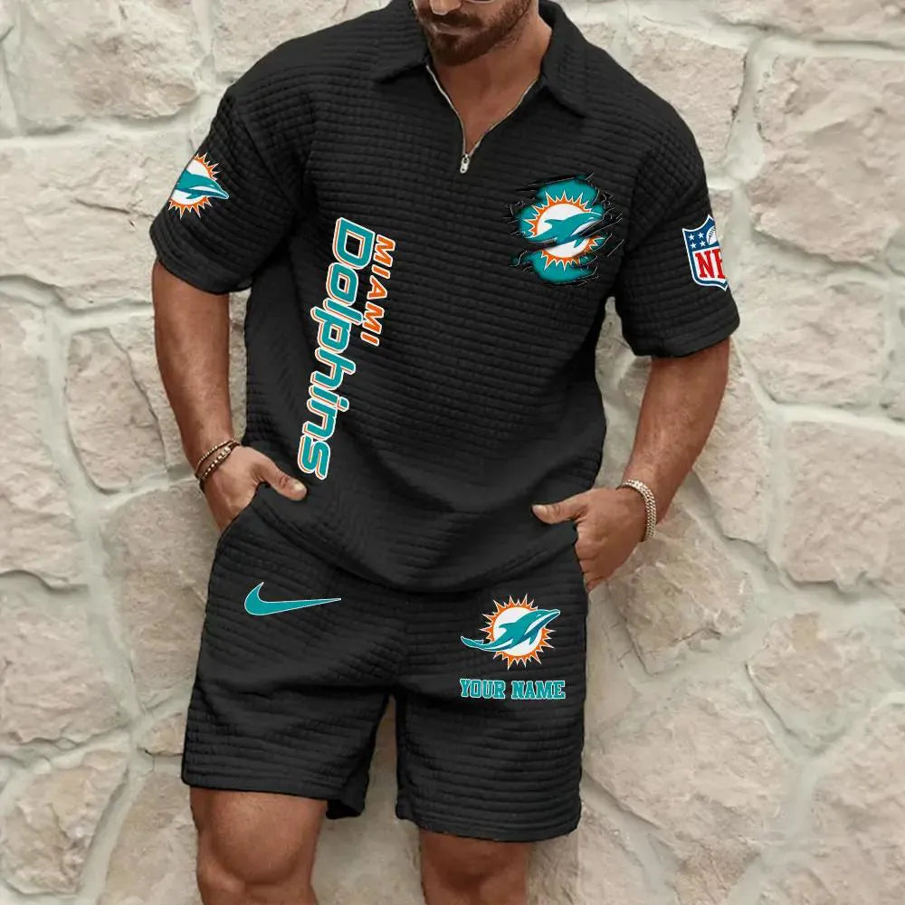 Miami Dolphins Men’s Waffle Pattern Half Zipper Shirt And Shorts AZBT2DWSS000121