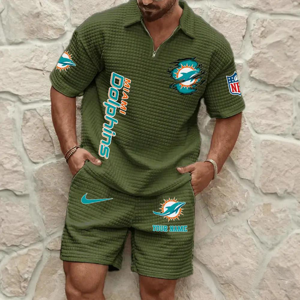 Miami Dolphins Men’s Waffle Pattern Half Zipper Shirt And Shorts AZBT2DWSS000121