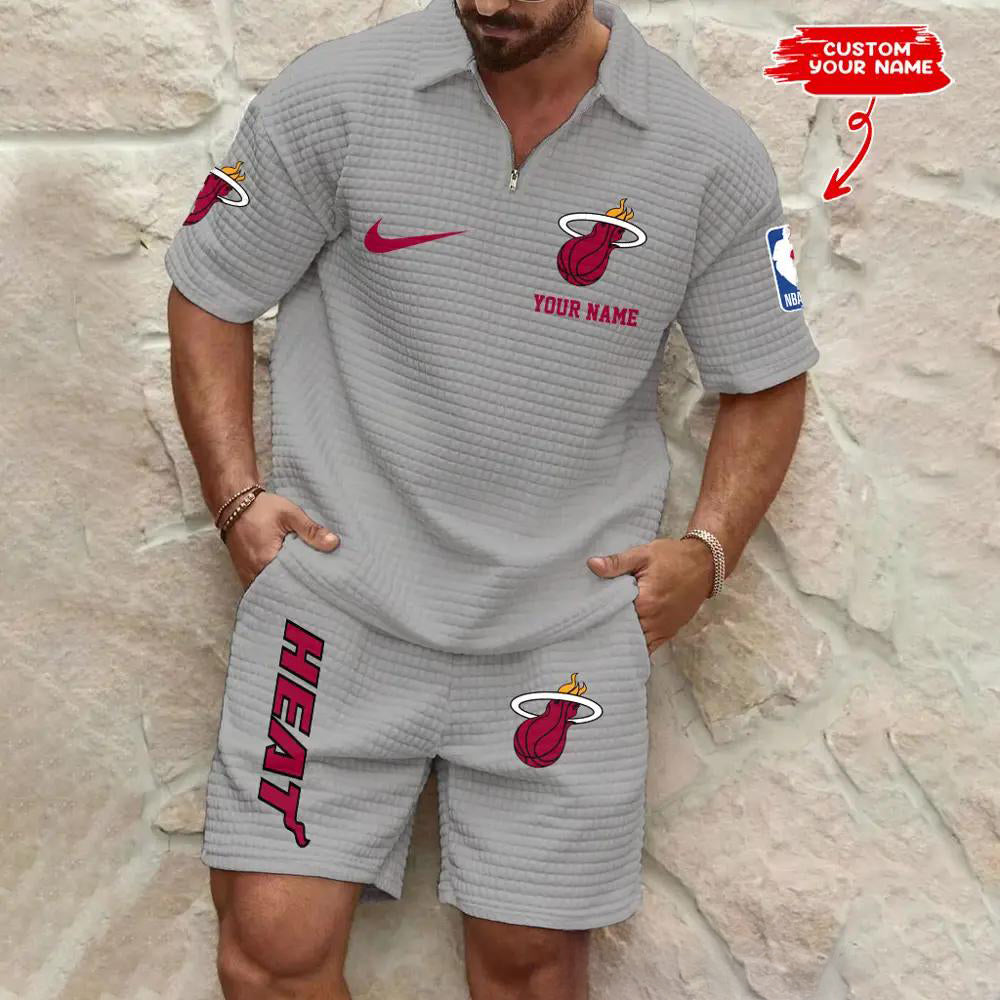 Miami Heat Men’s Waffle Pattern Half Zipper Shirt And Shorts AZBT2DWSS000122