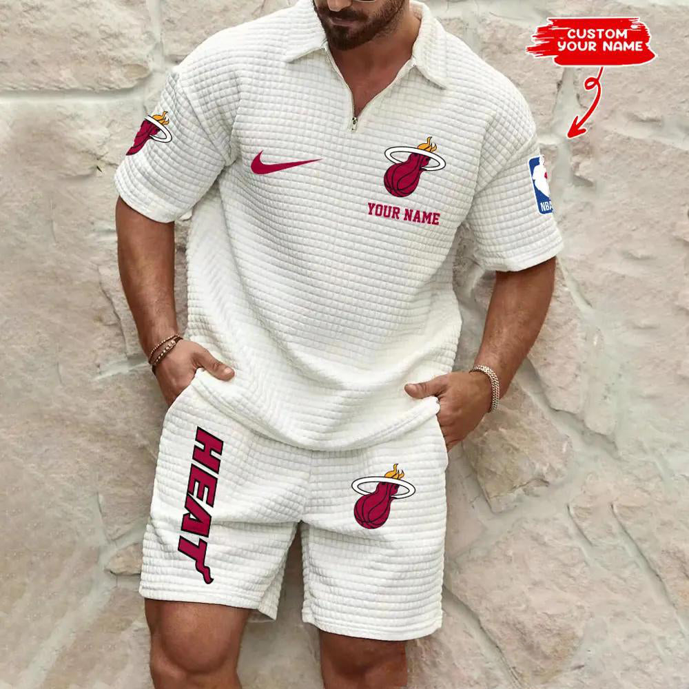 Miami Heat Men’s Waffle Pattern Half Zipper Shirt And Shorts AZBT2DWSS000122