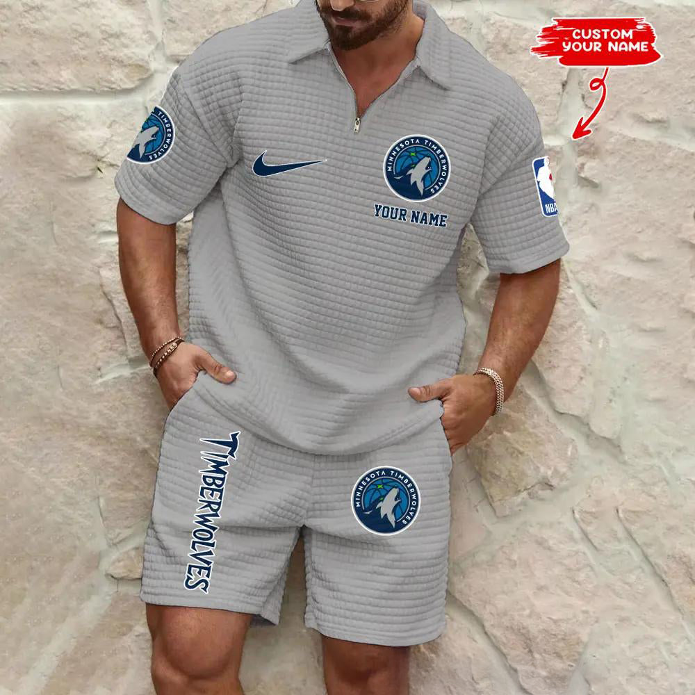 Minnesota Timberwolves Men’s Waffle Pattern Half Zipper Shirt And Shorts AZBT2DWSS000126