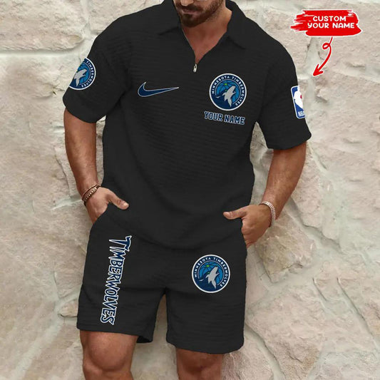 Minnesota Timberwolves Men’s Waffle Pattern Half Zipper Shirt And Shorts AZBT2DWSS000126