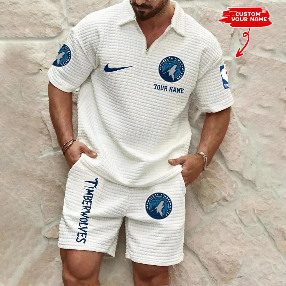 Minnesota Timberwolves Men’s Waffle Pattern Half Zipper Shirt And Shorts AZBT2DWSS000126