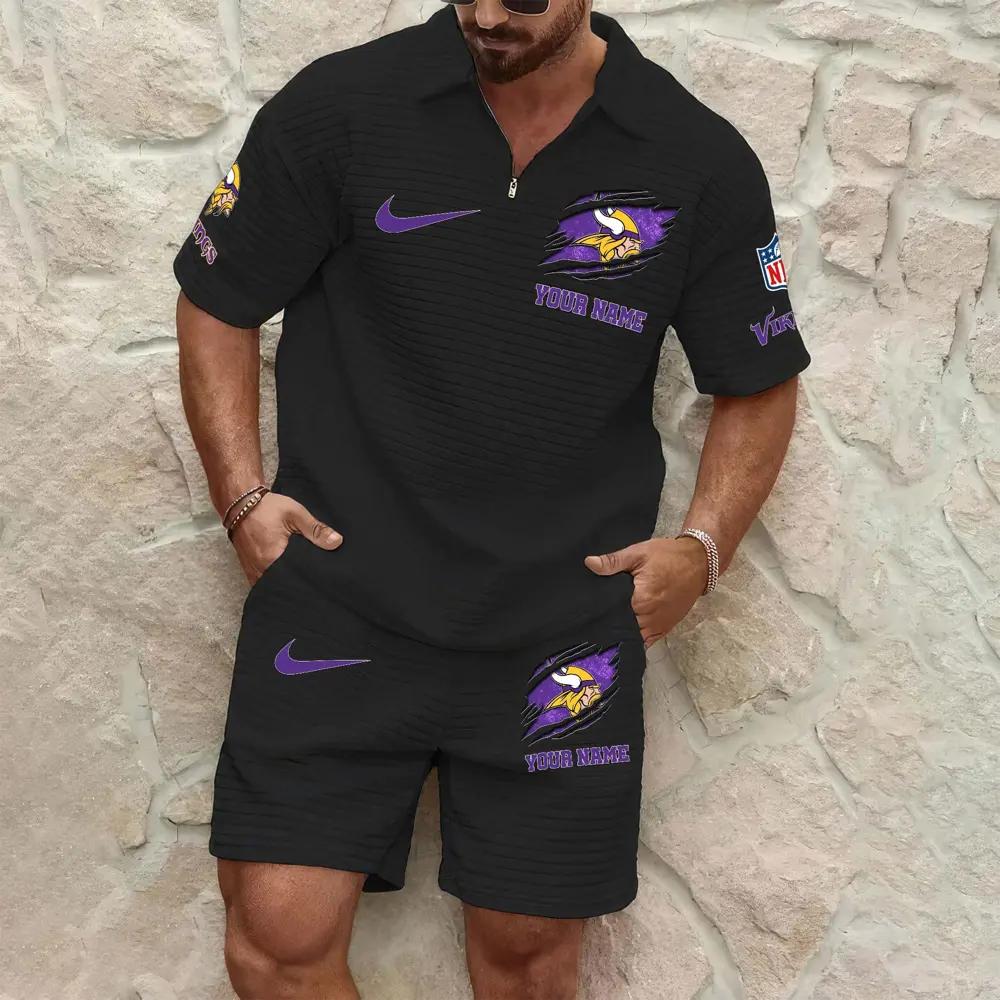 Minnesota Vikings Men’s Waffle Pattern Half Zipper Shirt And Shorts AZBT2DWSS000127
