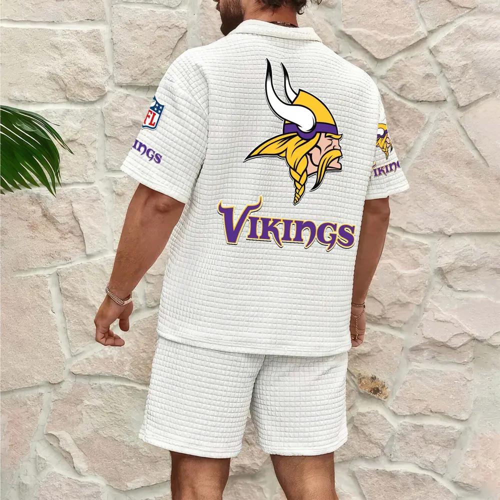Minnesota Vikings Men’s Waffle Pattern Half Zipper Shirt And Shorts AZBT2DWSS000127